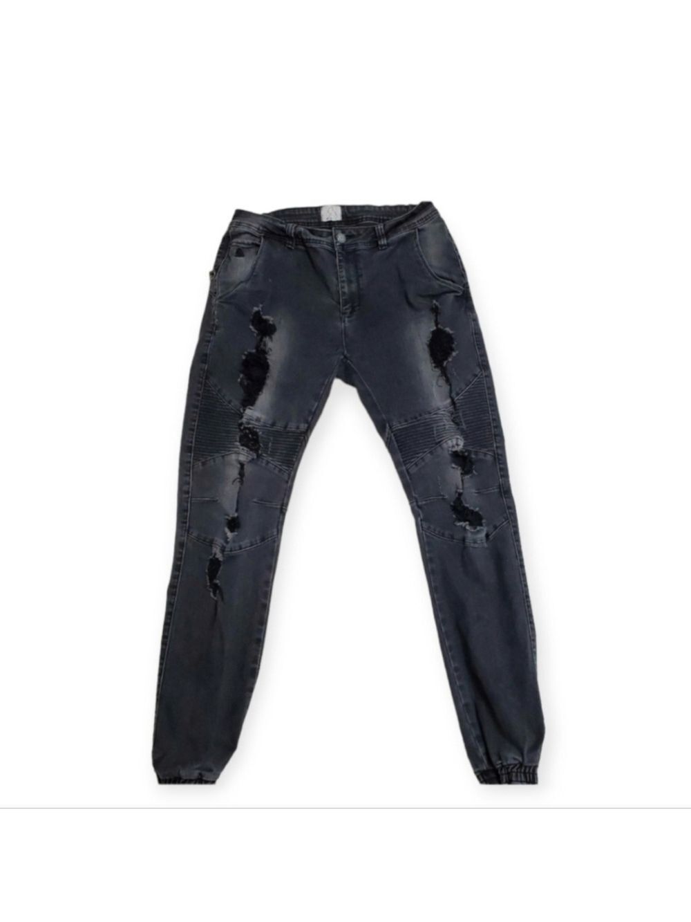 Kuwallatee Moto Distressed Denim Joggers Black Size 34